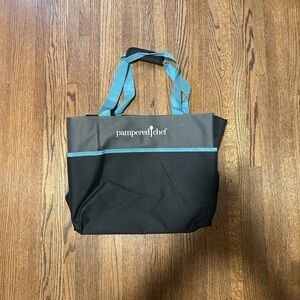 Large Brand New Pampered Chef Black Tote with Blue Straps